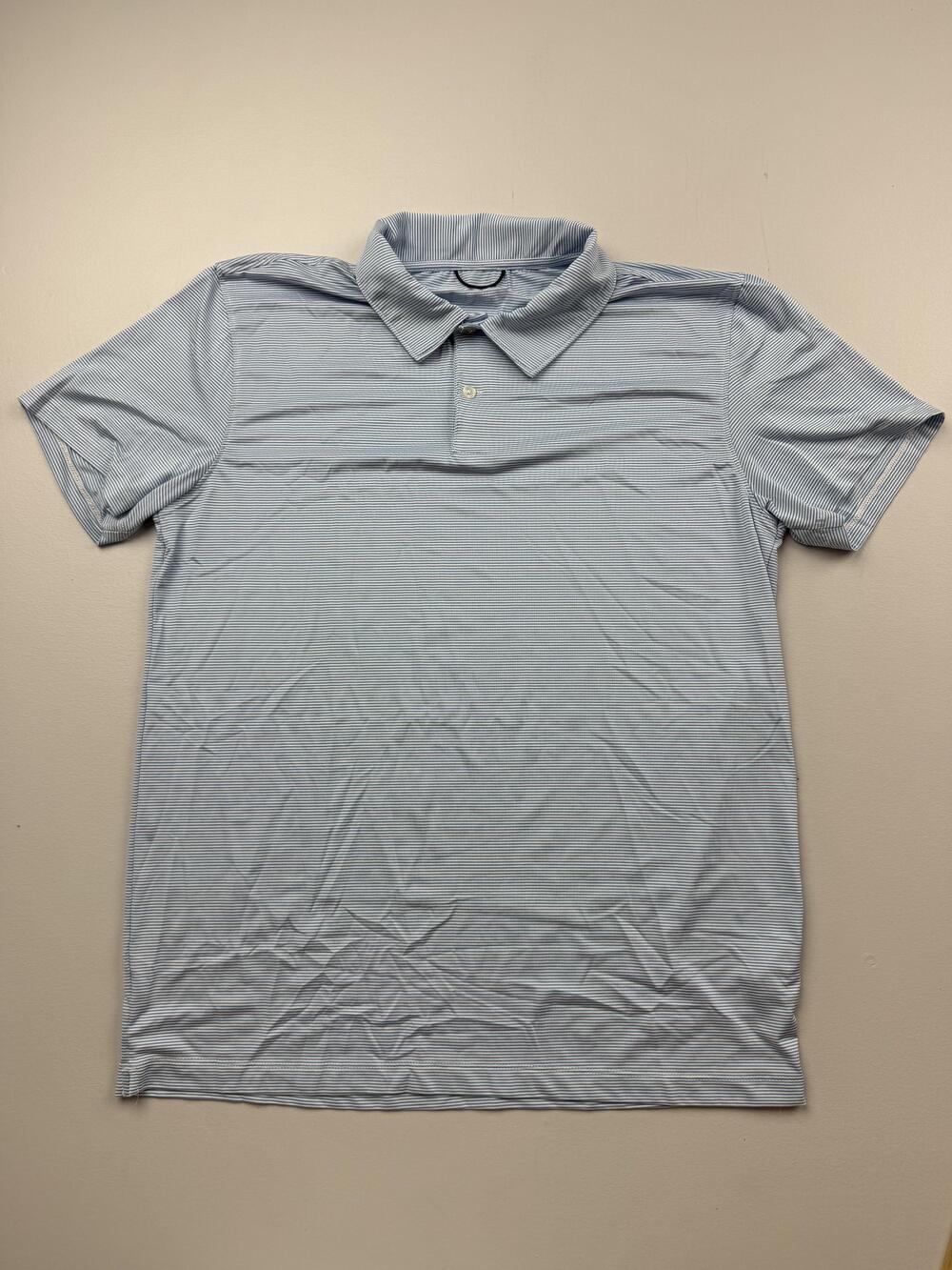 Cotton & Co Polo Shirt Mens Medium Blue Striped Golf Performance Stretch Knit